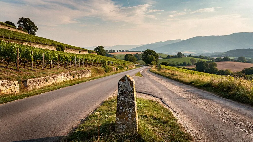 Route de campagne sinueuse traversant des paysages variés de vignobles et de montagnes, symbolisant le choix entre circuit formaté et itinéraire authentique